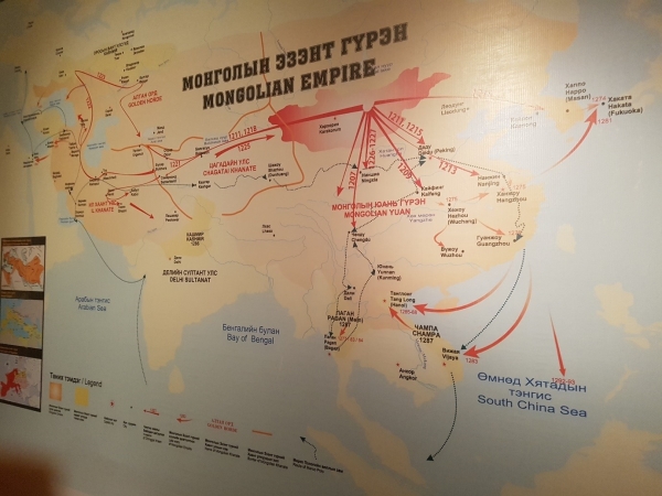 ▲몽골국립역사박물관에 전시된 몽골제국의 세계 정벌 지도
