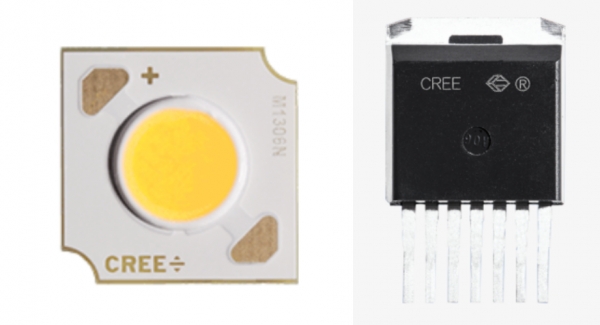크리가 생산한 LED(사진 왼쪽)와 SiC MOSFET. /사진=크리