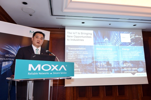 ▲찰스 첸(Charles Chen) Moxa 아시아태평양 지역 본부장이 16일 기자간담회에서 자사의 솔루션을 소개하고 있다./Moxa