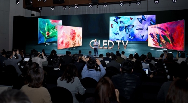 삼성전자 QLED TV 신제품 발표 행사에서 한종희 사장이 키노트 스피치를 하고 있다. /사진=삼성전자