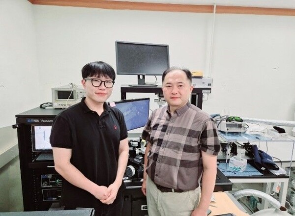 (사진 왼쪽부터) 한양대 물리학과 방승호 박사, 물리학과 정문석 교수./사진=한양대