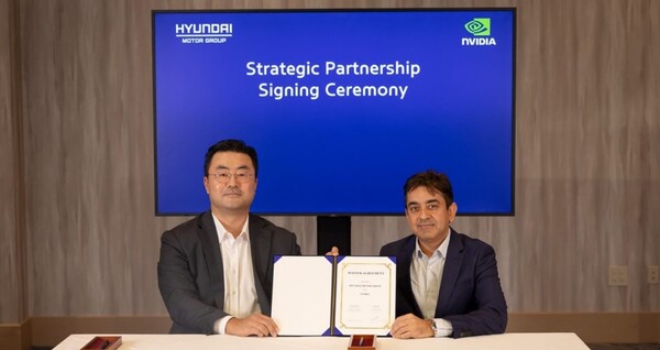 ▲사진 왼쪽부터 김흥수 현대자동차그룹 글로벌전략 부사장과 리시 달(Rishi Dhall) 엔비디아 오토모티브 담당 부사장.