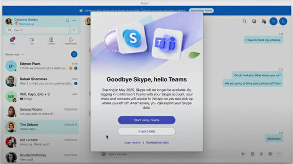 ▲마이크로소프트의 스카이프 종료 공지=마이크로소프트 홈페이지