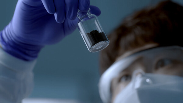 ▲LG화학 연구원이 차세대 배터리 양극재를 살펴보고 있다.