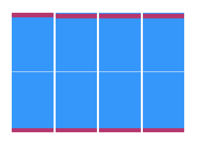 8장의 모듈로 마이크로 LED TV 패널을 구성한 모습. 구동회로를 부착할 수 있는 가장자리(붉은색)를 갖게 된다. /자료=KIPOST
